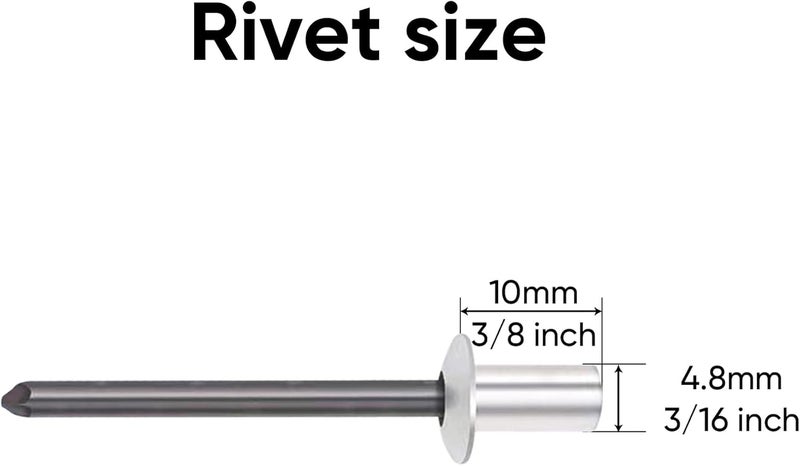 ALLCLEAN 120Pcs 3/16" x 3/8" Closed End Aluminum Blind Rivets with Steel Mandrel,4.8 x 10mm Pop Rivets Dome Head (Grip 0.25-0.375 Inch) - Image 2